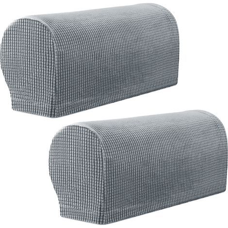 Set aus 2 elastischer, wasserdichter, rutschfester Stoff-Armlehnenbezüge für Sessel, Sofas, Relaxsessel (Hellgrau)