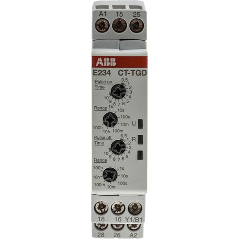 Relais temporisé ABB 1SVR, 24 240 V ac, 24 48V c.c., Rail DIN, 2 contacts ( Prix pour 1 ) (1/3)
