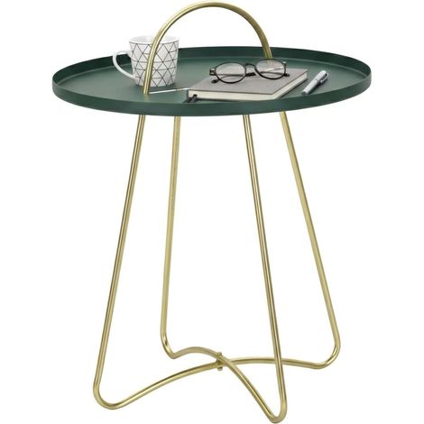 Dmora - Tavolino da salotto Nigra, Tavolo basso da caffè, Portariviste per divano, Ripiano da soggiorno, 45x45 h59 cm, Verde e Oro