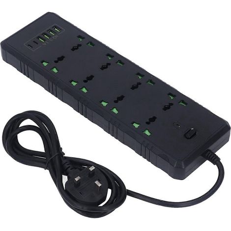 Multiprise avec 4 ports USB et 2 ports PD, multifonctionnelle, boîtier en PC ignifugé pour usage domestique (110–26 V)