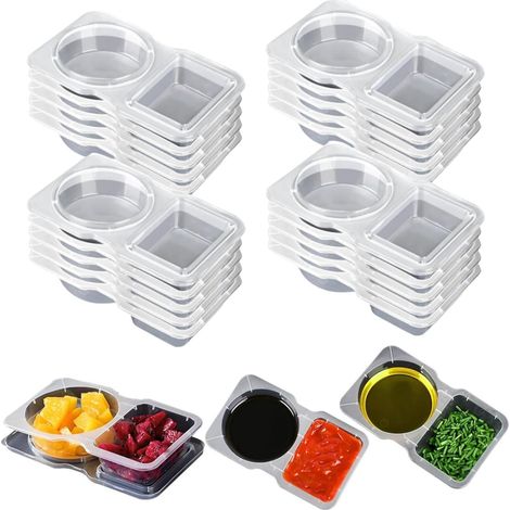 20 loncheras reutilizables de doble compartimento con tapa, para refrigerios, salsas, viajes y uso al aire libre.