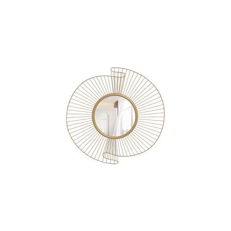 Miroir décoratif rond 60 cm avec fixation à 360°, décoration murale en métal moderne avec détails plissés, doré