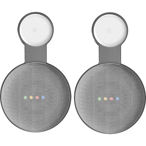 Soporte de pared de 2 tomas para altavoz Google Nest Mini, asistente de voz doméstico, permite ocultar los cables, color negro. (1/5)