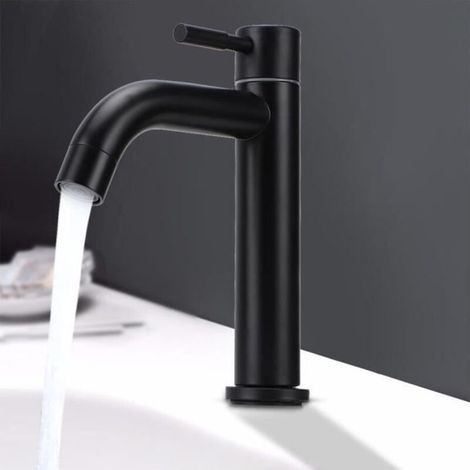Atyhao robinet d\'eau froide simple Robinet de lavabo de salle de bains noir en acier inoxydable à filetage mâle G1 / 2in robinet (1/4)