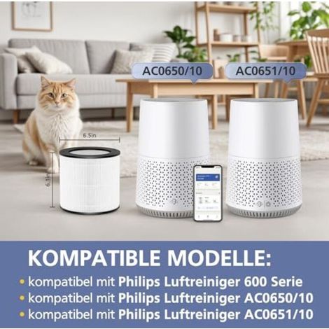 Filtre de rechange FY0611/30 compatible avec les purificateurs d'air Philips AC0650/10 et AC0651/10, 2 filtres HEPA pour purificateurs d'air Philips série 600 (1/4)