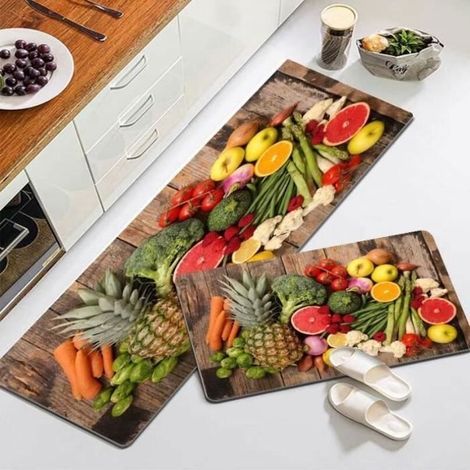 Tappetino da cucina assorbente, antiscivolo e lavabile in lavatrice, colore verde-marrone - 40x120 cm e 40x60 cm (1/4)