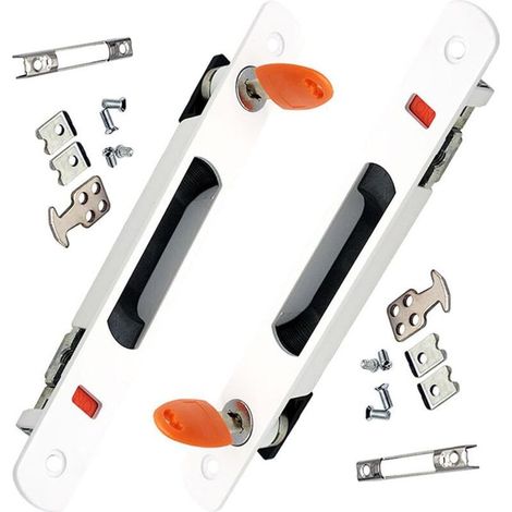 Serrure pour porte coulissante, lot de 2 poignées encastrées à clé pour porte en verre, poignée invisible blanche pour intérieur (1/4)