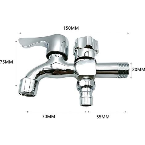 Robinet de Jardin Extérieur Double Sortie Intercalable, Robine Lave-Linge et Arrosage, Entrée 1/2 Pouce (G1/2), Corps en Alliage de Zinc Chromé, Avec Ruban Joints, Pour Balcon et Garage (1/4)