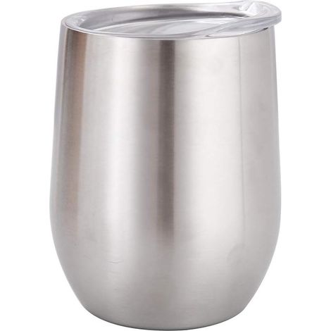 Bicchiere da vino in acciaio inox, tazza termica a doppia parete con coperchio, per vino, caffè, bevande, champagne e cocktail (acciaio inox) (1/5)
