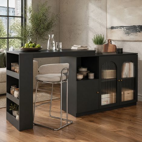 Drehbares Bartisch-Möbel 360° 120 x 40 x 97 cm aus schwarzem MDF HAVRYA (1/5)