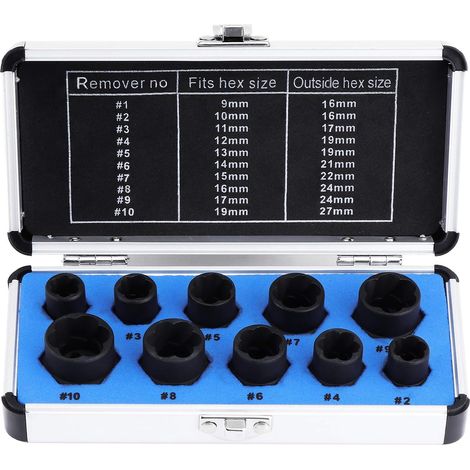 Extracteur De Vis - Jeu De 10 Embouts Pour Vis Endommagées - Convient Aux Têtes De Vis De 9 À 19 Mm - Boîtier De Rangement En Plastique (1/5)
