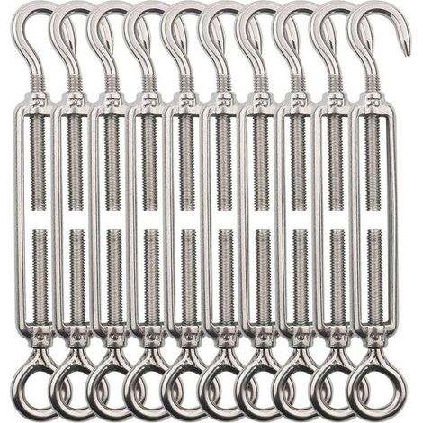 Paquete de 10 tensores de cable de acero inoxidable M5 – Gancho y argolla, acero inoxidable 304 duradero, ideal para barandillas y plantas trepadoras de exterior. (1/5)