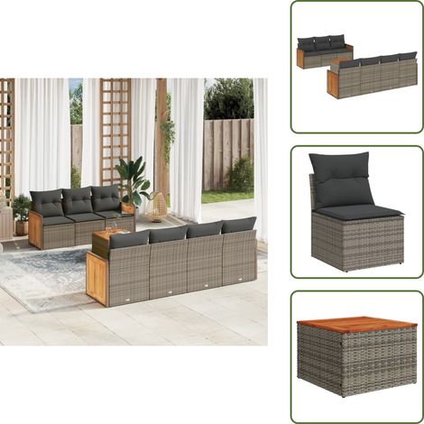 8-tlg. Garten-Sofagarnitur mit Kissen Grau Poly Rattan - Gartensortiment - Gartenmöbelset - Rattan Möbel - Outdoor Möbel - Lounge Set (1/5)