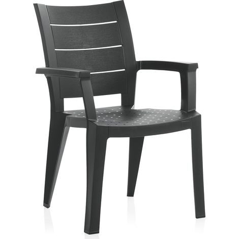 Pegane – Lot de 6 chaises de jardin empilables en résine gris – Dossier haut incurvé pour confort – Résistance intempéries et UV – Dimensions 59x60x90 cm (1/2)