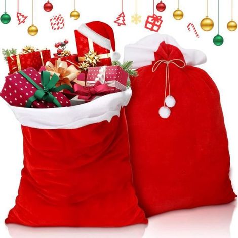 Sac Cadeau - Velours - 100 x 70 cm - Rouge - 2 Pièces (1/4)