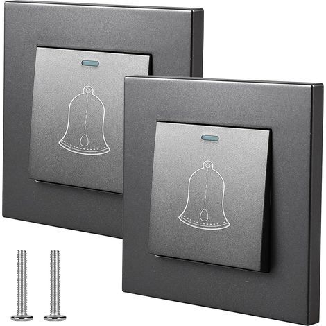 2 pièces Bouton de sonnette, Bouton-poussoir de sonnette de porte, Bouton de sonnette extérieur de 86mmx86mm, Interrupteur de lumière encastré 220250V, Bouton de sonnette apparent extérieur (Gris) (1/5)