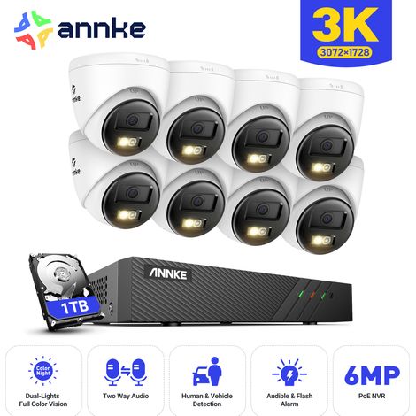 ANNKE Kit de Vidéosurveillance POE Exterieure 8×5MP IP Caméras Audio 2 Voies,Vision Nocturne Couleur,Détection de Mouvement,APP/PC à Distance 1TB