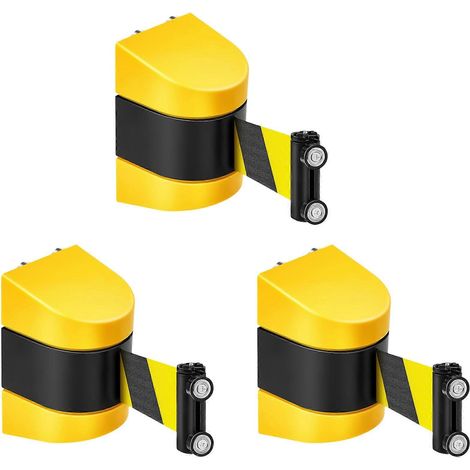 3 pièces 16.4 Ft Magnétique Retractable mur Barrier Magnétique mur support de fixation Crowd commande Retractable Safety Courroie Striped Courroie (1/5)