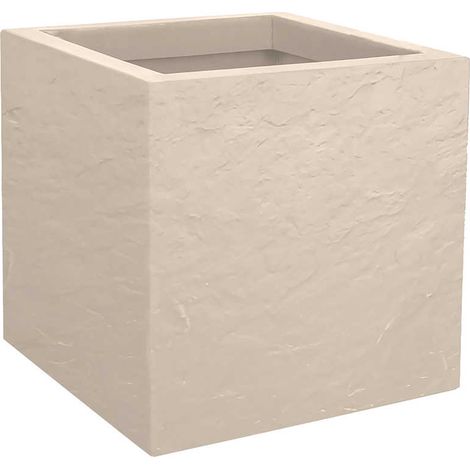 Jardinière carrée Volcania Up effet pierre 21 L - Beige calcaire - Eda