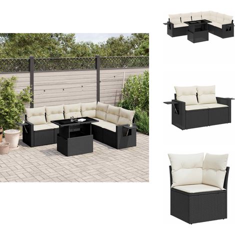 Salon de jardin 7 pcs avec coussins noir résine tressée - Ensemble Salon De Jardin - Meuble Extérieur - Jardin Design - Mobilier Résistant Aux Intempéries - Chaise Longue Pliable (1/5)