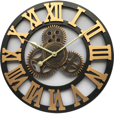 GABRIELLE Stille 3D-Wanduhr im europäischen Stil, Retro, kreative Industrie, Zahnrad, Kunst, Persönlichkeit, Wohnzimmer-Dekoration, Uhr, 40 cm