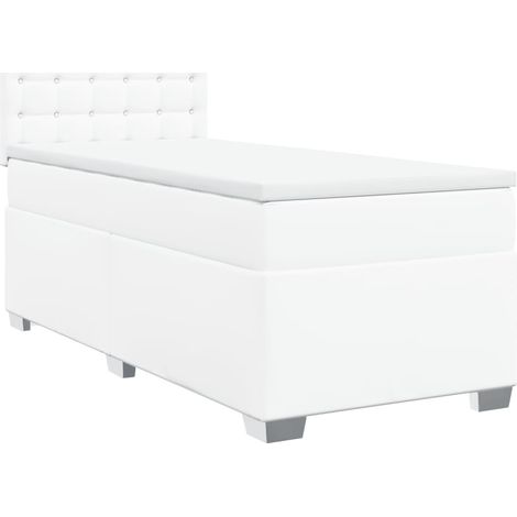 Lit simple Lit adulte Sommier à lattes de lit avec matelas Blanc 100x200cm Similicuir (1/5)