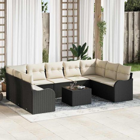 Gartensofa-set 10 pcs Schwarz Poly-Rattan