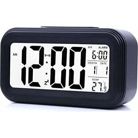 Réveil Digital Matin Horloge Numérique à Pile Silencieux pour Enfants Adultes Grand écran LED Température CalendrierNoir Noir (1/4)