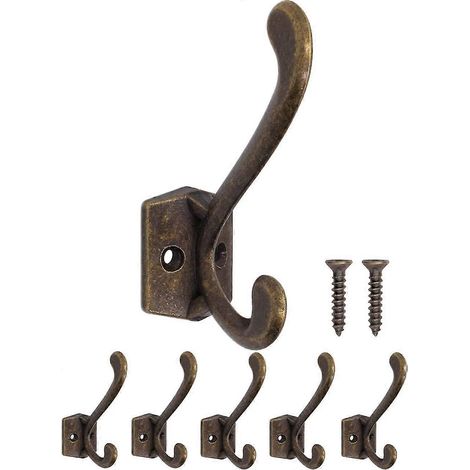 Crochets en fer massif, crochets pour penderie, crochets pour serviettes, patères, design en laiton bronze antique, style rétro rustique, ensemble de 5 pièces. (1/5)