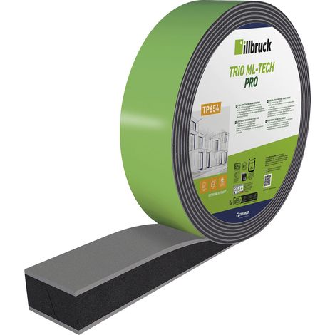 Illbruck TP654 Trio-Funktionsband, Dichtungsband Fensterband Abdichtungsband, hohe Schlagregendichtheit, Polyurethan-Weichschaumstoff, Anthrazit, 83mm, 11,5m - 3 Stück