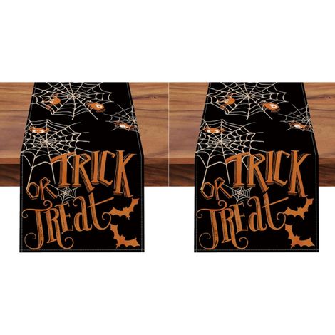 Camino de mesa de Halloween con estampado de murciélagos y telarañas, negro, divertida decoración de cocina, 33 x 183 cm (2 piezas) (1/5)