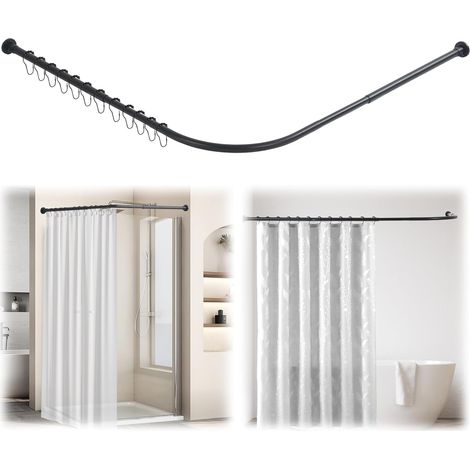Barre de rideau de douche en forme de L, tringle à rideau de douche, angle réglable avec 12 crochets, tringle de douche d'angle extensible en acier inoxydable 304 (montage par perçage) (68-98 cm x 68 (1/5)