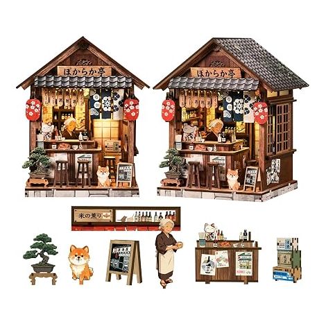 Kit Book Nook - Style Culturel Japonais bar à izakaya , Puzzle miniature 3D en bois avec éclairage LED - Kit de bricolage pour adultes - et accessoire de maison