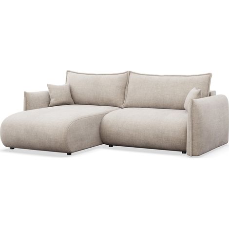 Selsey Cushi – Ecksofa mit Schlaffunktion, Ottomane links, Hellbeige-Chenille