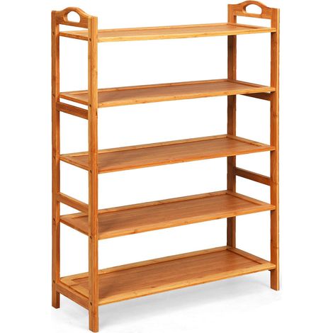 5-Tier Bamboo FreeStanding Shoe Rack-Natural (1/5)