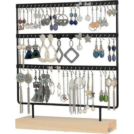 Earring Organizer Holder 3-layer 72 Holes Earring Holder Jewelry Tower With Wooden Base Jewelry Organizer Earring Display Stand Ideal Gifts For Girls (1/5)