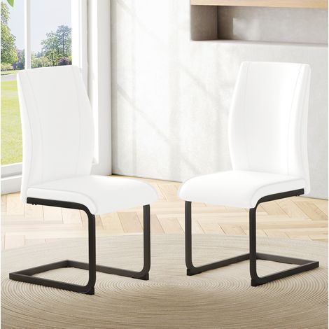 chaise salle a manger design cuir blanc metal noir doux OKMYHOME (1/5)