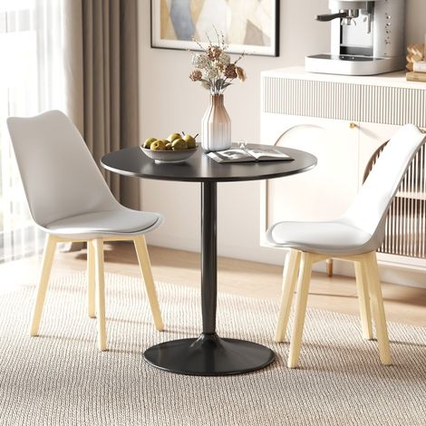Table à manger ronde Ø80x75 cm noire en bois avec base antidérapante, style moderne et gain de place (1/5)