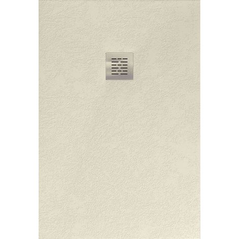 Mineralguss-Duschwanne extra flach SIERRA Schieferoptik Beige 70x70 cm Ablaufschutz in Chrom