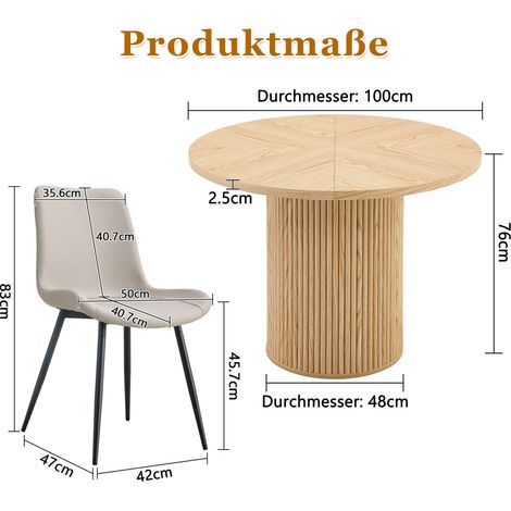 Set tavolo rotondo con 4 sedie 100 cm MDF effetto legno chiaro e PU grigio (1/4)