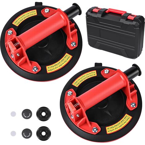2 Pièces 8" Ventouse Carrelage, Ventouse Vitrier Capacité de Charge Max 200 kg, Professionnelles Ventouses à Vide avec Boîte de Transport pour Verre, Carreaux, Marbre, Rouge (1/5)