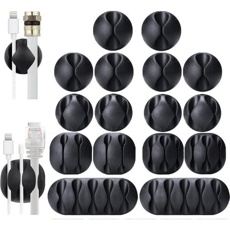 Fascette fermacavi, set da 16 clip fermacavi autoadesive nere, ideali per organizzare i cavi su scrivanie, comodini, caricabatterie per cellulari e computer - AquaForge (1/5)
