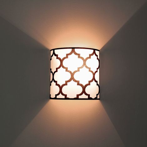 Wandleuchte Weiß Schwarz E14 Stoff Schirm Retro Muster Wandlampe (1/5)