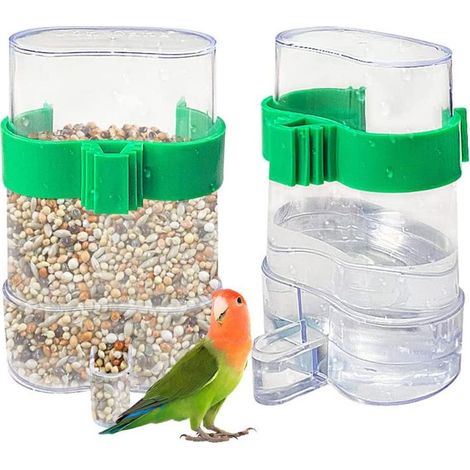Bottiglia d'acqua per gabbia per uccelli, set di 2 mangiatoie automatiche per uccelli, dispenser d'acqua trasparente per uccelli, abbeveratoio automatico per uccelli (1/5)