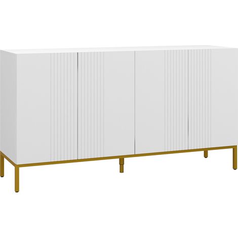 Crédence Moderna 4 Portes Fermeture Amortie Étagères Réglables 140x40x75cm Blanc Or