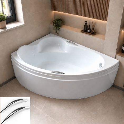 ECOLAM Baignoire d'angle Ada 160x100 cm gauche avec tablier + poignées pieds siphon + silicone (1/5)