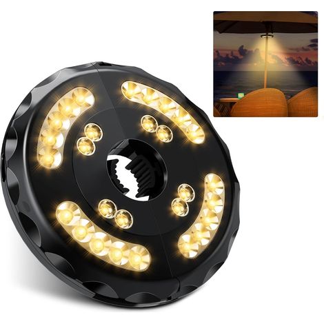 EASYCOMFORT Lampe pour Parasol Rechargeable, 28 LED Lumière de Parasol avec 2 Modes de Luminosité, Pince élastique Réglable Pour Parasol de Jardin,Tente Camping,Patio Extérieure (Lumière Chaude) (1/5)
