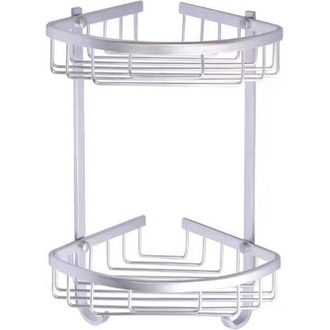 Corner Shower Shelf without Drilling - Corner Bathroom Shelf without Drilling - Adhesive Bathroom Storage Shelf, Wall Mounted, Aluminum, 2-Tier Bathroom Organizer, Matte Silver