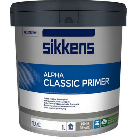 Sikkens – Sous-couche acrylique professionnelle 1 L – Séchage rapide ~1h – Ecolabel A+ – Couleur blanc – Rendement 10m²/L – Aspect mat