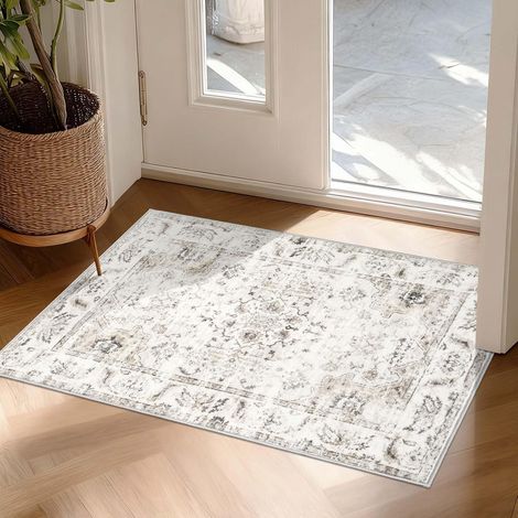 Tapis Interieur Entree Beige 60x90cm Tapis de Porte Lavable Tapis Salon Vintage Tapis Chambre Cuisine Dessous Antidérapant (1/5)